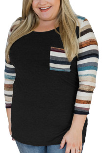 Black O Neck Long Sleeve Patchwork Long Sleeve Tops