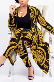 Gold Casual Printed Blending Two-piece Pants Set(Without T-shirt)