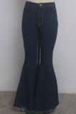 Blue Denim Zipper Fly Button Fly Mid washing Pocket Zippered Solid Boot Cut Pants Pants