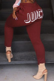 Wine Red Fashion Casual Street Sportswear Blends Letter Print Solid Pants Straight Bottoms