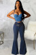 Blue Denim Zipper Fly Button Fly Mid washing Pocket Zippered Solid Boot Cut Pants Pants