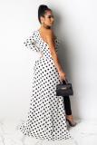 White One Shoulder Collar Long Sleeve asymmetrical Dot Print Slim fit Patchwork Long Sleeve Top