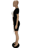 Grey Sexy Solid Bandage Hollowed Out O Neck A Line Dresses