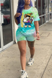Yellow Fashion Casual Print Character Two Piece Suits Straight Short Sleeve Two Pieces