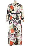 Multi-color Fashion adult Ma'am Street V Neck Print Pattern Plus Size