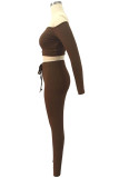 Wine Red Sportswear Solid Patchwork Bateau Neck Long Sleeve Two Pieces
