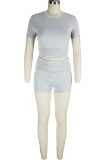 Black Sportswear Solid Patchwork O Neck Short Sleeve Two Pieces