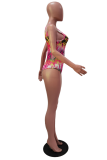 Pink Sexy Print Patchwork Swimwears