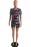 Multi-color Sexy Fashion Print Patchwork Straight Short Sleeve Two-Piece Short Set