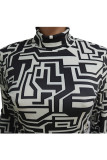 Black Sexy Two Piece Suits Patchwork Striped pencil Long Sleeve Two-piece Pants Set