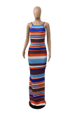 Blue Sexy Striped Patchwork Half A Turtleneck Pencil Skirt Dresses