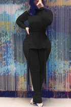 Black Street Solid Fold Turtleneck Long Sleeve Two Pieces