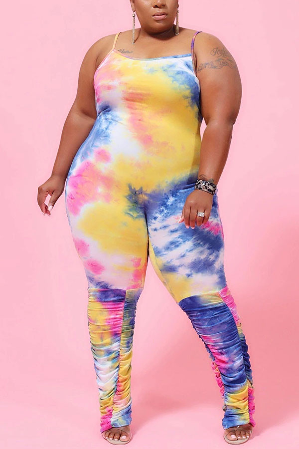 Yellow Fashion Casual adult Ma'am Slip Tie Dye Plus Size