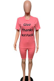 Black Casual Print Straight Short Sleeve Two Pieces