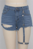 Blue Fashion Sexy Solid Patchwork Mid Waist Straight Jeans