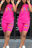 Black Fashion Casual adult Letter Patchwork Print Two Piece Suits pencil Short Sleeve Two Pieces