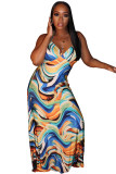 Multi-color Chemical fiber blend Sexy adult Fashion Off The Shoulder Sleeveless Slip Swagger Ankle-Length Patchw