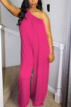 rose red Fashion Sexy Patchwork Solid Sleeveless one shoulder collar Jumpsuits