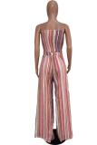 Pink Fashion Sexy Two Piece Suits Split Striped crop top Bandage Geometric Loose Two-piece Pan