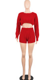 Green Wool Europe and America Solid Two Piece Suits pencil Long Sleeve Two-Piece Short Set