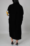 Orange Fashion Casual Plus Size Print Patchwork Turndown Collar Shirt Dress