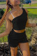 Black Fashion Casual Solid Backless One Shoulder Sleeveless Two Pieces