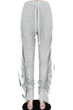 Black Elastic Fly Mid Solid Draped Loose Pants Pants