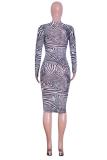 Black and white Sexy Fashion Cap Sleeve Long Sleeves O neck Sheath Knee-Length asymmetrical perspective C