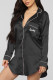 Black Living Solid Embroidered Shirt Collar Shirt Dress Dresses