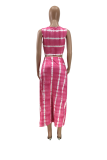 Pink Sexy Print Patchwork O Neck Sleeveless Three Pieces