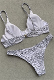 White Fashion Sexy Print Backless Swimwears