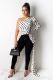 White One Shoulder Collar Long Sleeve asymmetrical Dot Print Slim fit Patchwork Long Sleeve Top