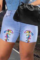 Blue Casual Patchwork Draw String Mid Waist Skinny Denim Shorts