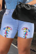 Blue Casual Patchwork Draw String Mid Waist Skinny Denim Shorts