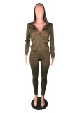 Army Green Fashion adult Active Casual Lightly cooked Zippered Two Piece Suits pencil Long Sleeve