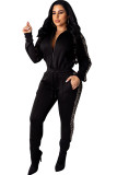 Wine Red Casual Two Piece Suits Patchwork Solid Loose Long Sleeve Two-piece Pants Set