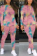 Pink Casual Gradual Change Print Tie Dye Patchwork O Neck Long Sleeve Two Pieces