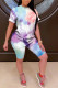 Multi-color Casual Print Straight Short Sleeve Two Pieces