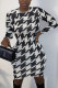Black and white Fashion Sexy Print Patchwork O Neck Long Sleeve Knee Length Printed Dress Dresses