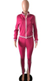 Red Europe and America contrast color Print Two Piece Suits Solid pencil Long Sleeve