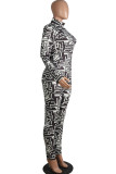 Black Sexy Two Piece Suits Patchwork Striped pencil Long Sleeve