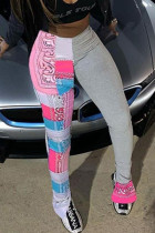 Grey Street Print Patchwork Regular Mid Waist Pencil Bottoms