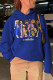 Royal Blue Casual Print Hooded Collar Tops