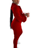Red Sexy Twilled Satin Solid Fold Hooded Collar Long Sleeve Regular Sleeve Short Two Pieces