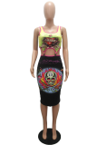 Blue Print Patchwork Square Collar Sleeveless Two Pieces