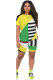 Yellow Fashion Active adult Patchwork Print contrast color Two Piece Suits pencil Short Sleeve Two Pieces