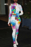 Colour Sexy Print Patchwork O Neck Long Sleeve Two Pieces