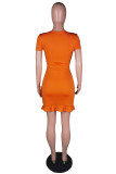 Black Sexy Casual Solid Hollowed Out Frenulum V Neck Short Sleeve Dress
