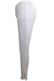 White Denim Zipper Fly Button Fly Mid Solid Zippered Pocket washing Hole pencil Pants Pants