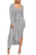 Grey Milk Silk Sexy Patchwork Solid Bandage pencil Long Sleeve Two Pieces
